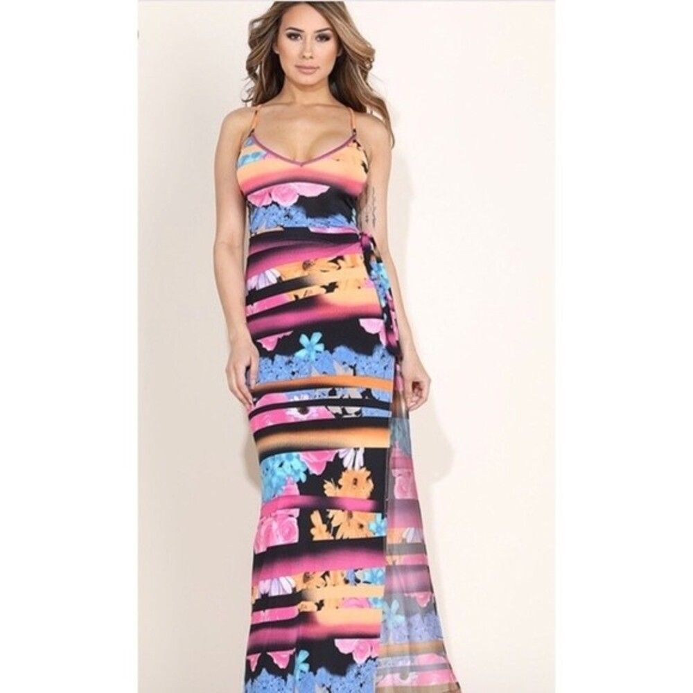 K Too Women’s floral spaghetti strap printed maxi dress size M